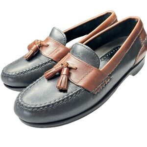 Johnston & Murphy Tassel Loafers Shoe Size 8.5 Black Brown Leather Moc Toe EUC